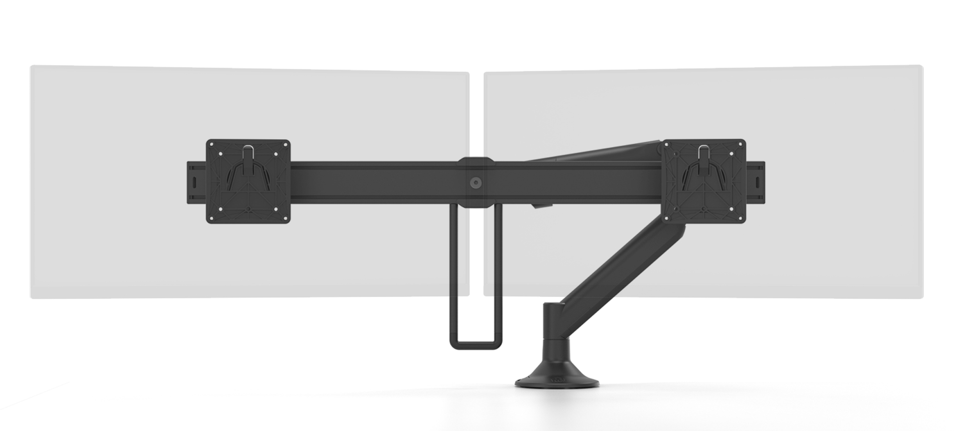 Metalicon Levo monitor arm and twinrail Metalicon Levo dynamic monitor arm with dual screen mount
