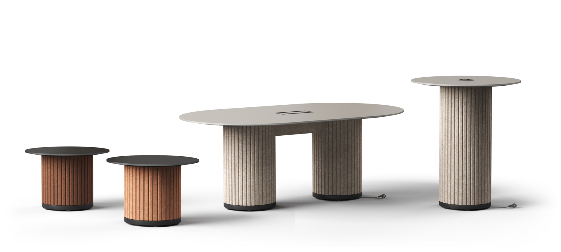 Narbutas Parthos tables with acoustic columns Narbutas Parthos acoustic meeting and coffee tables